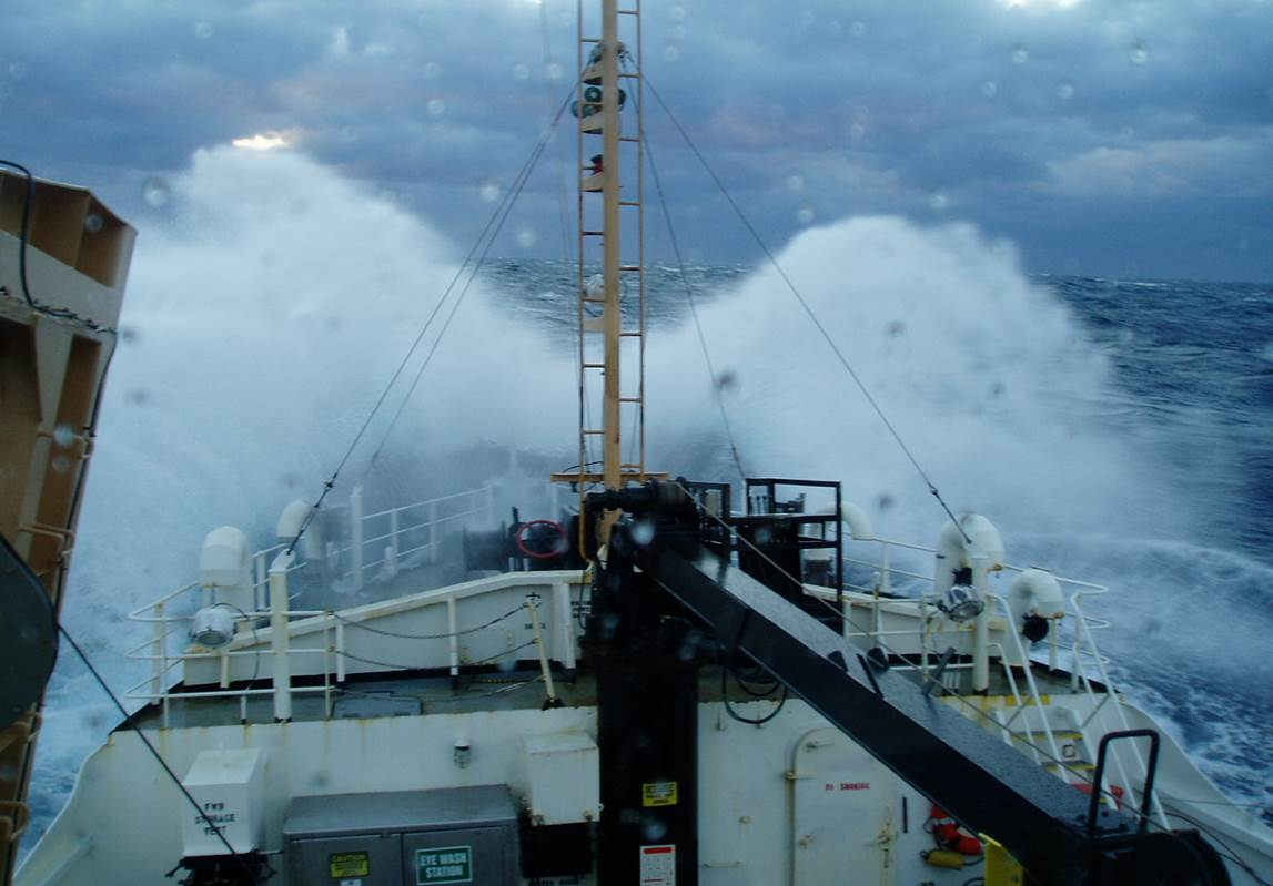 NOAA Ship OREGON II crashing into swells on a boisterous day