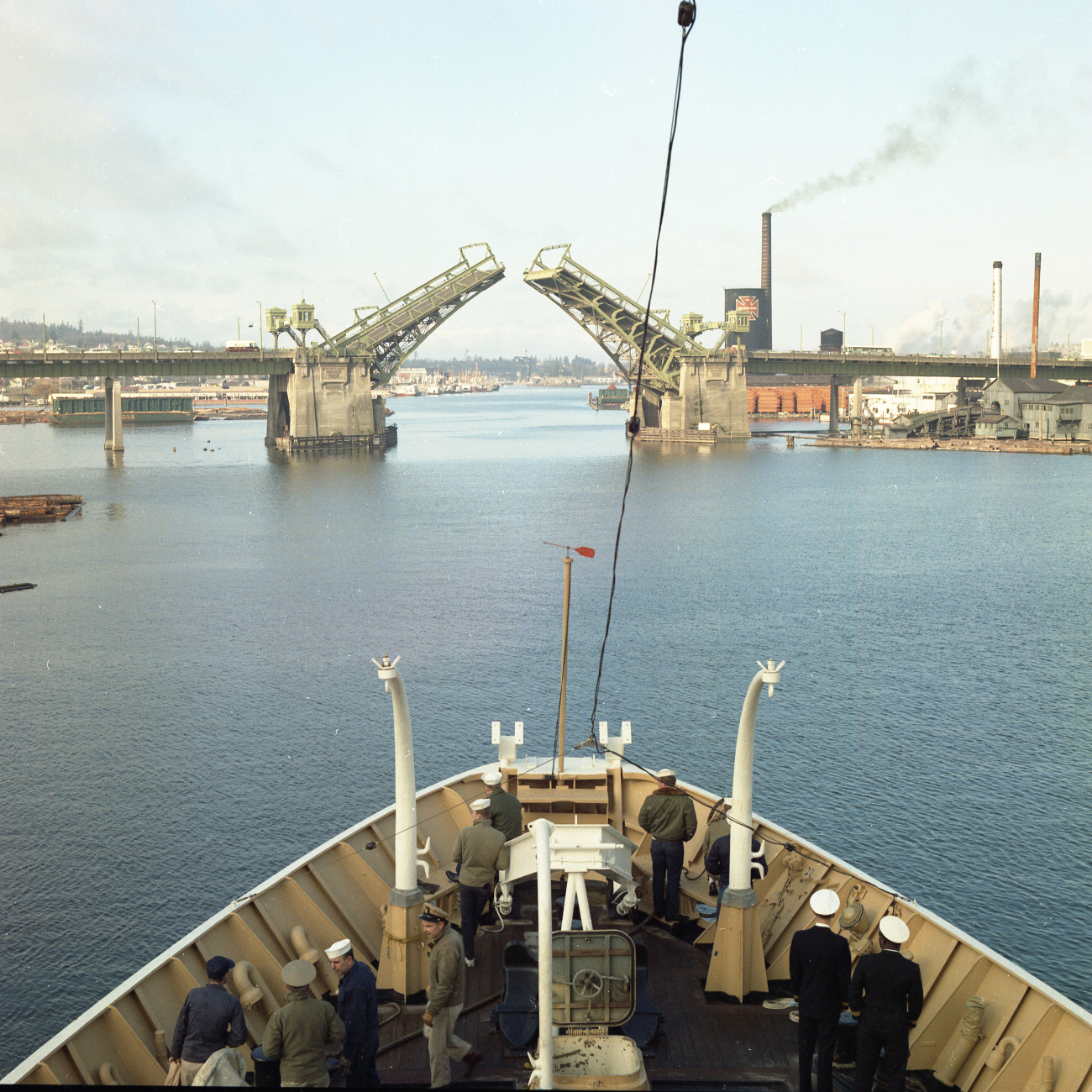 The USC&GS; Ship SURVEYOR departing Lake Union and headed towards theBallard Street Bridge