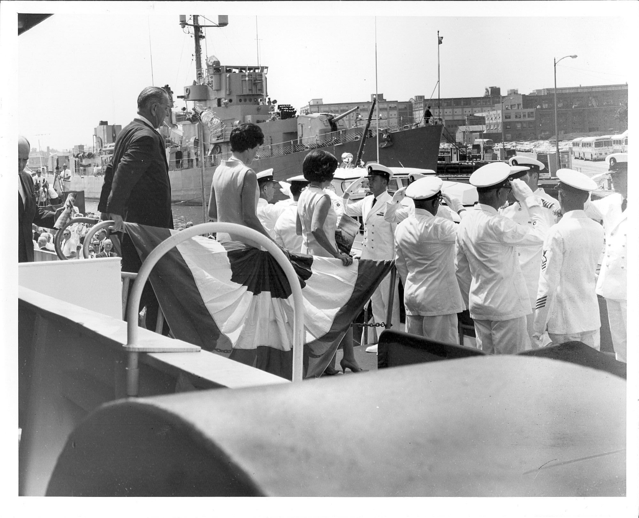 Commissioning ceremony of the USC&GS; Ship OCEANOGRAPHER (OSS 01) atthe Washington Navy Yard with President Johnson in attendance