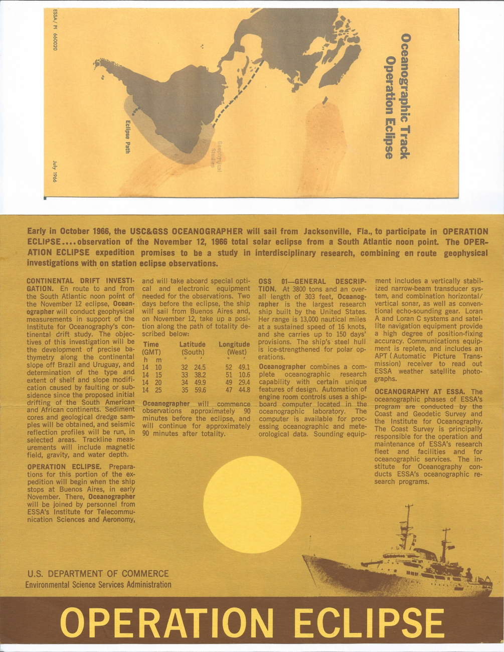 Text of Eclipse Expedition brochure, the first major expedition of the USC&GS;Ship OCEANOGRAPHER