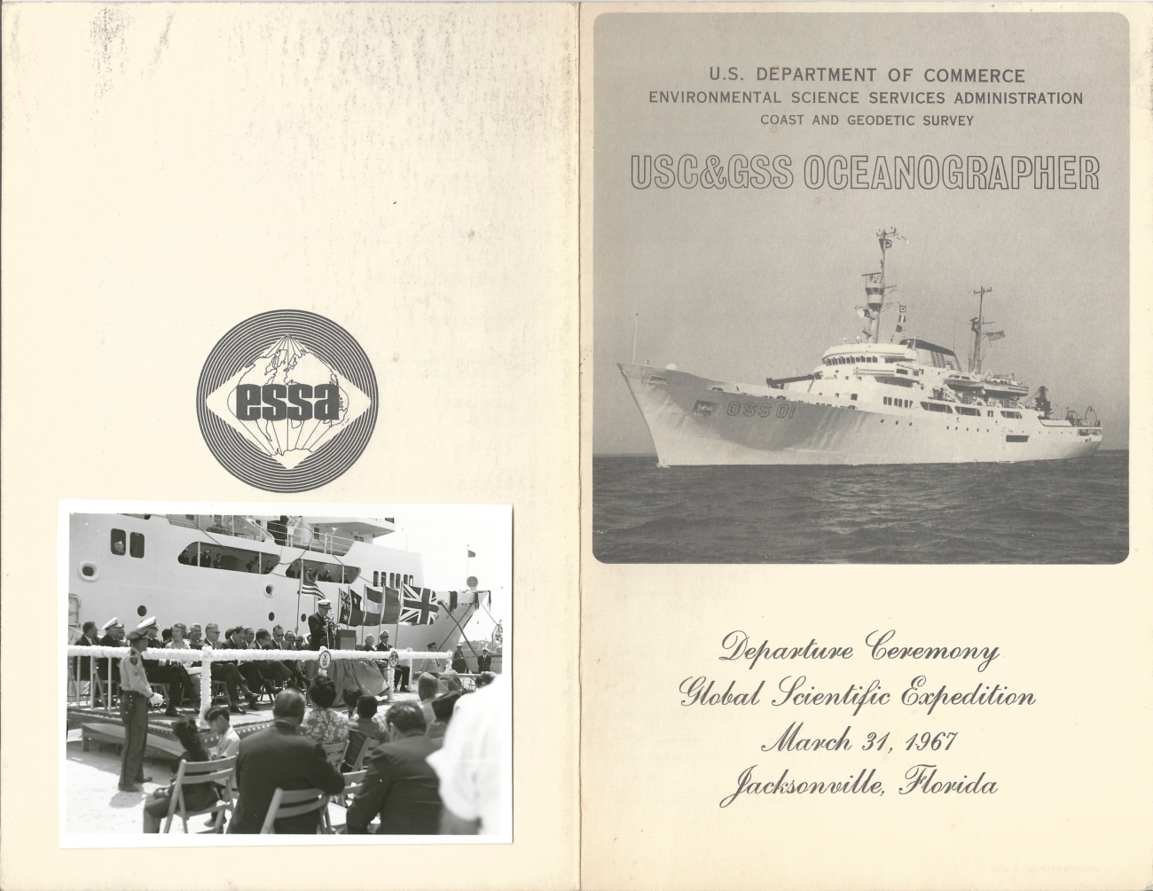 Brochure printed for departure ceremony of USC&GS; Ship OCEANOGRAPHER onaround the world oceanographic cruise