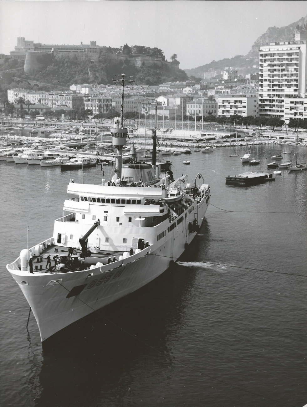 The USC&GS; OCEANOGRAPHER being secured to the pier at Monaco
