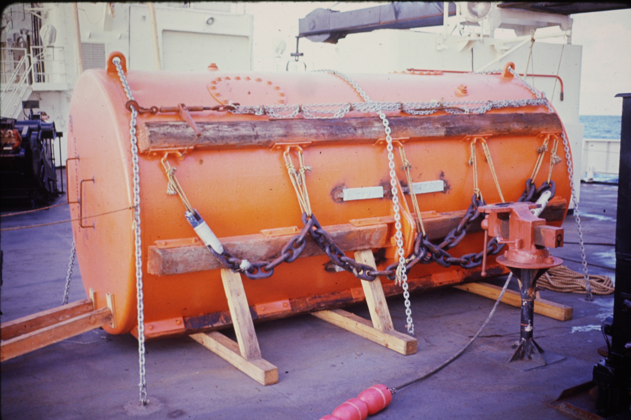 Deep sea mooring buoy for use with deep sea anchoring system aboard theOCEANOGRAPHER