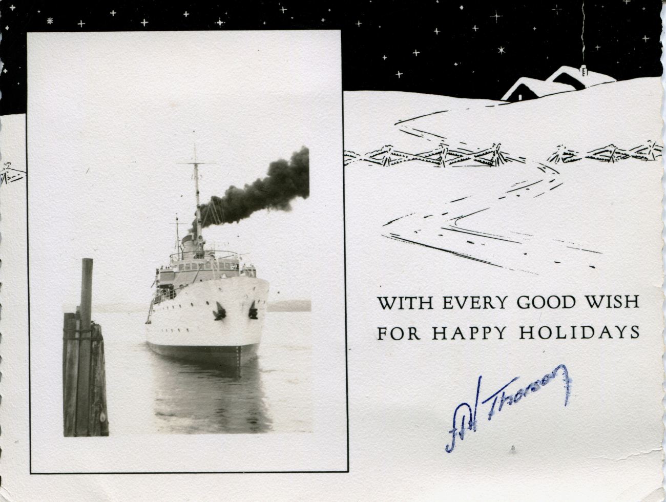 A Christmas card depicting the brand new Coast and Geodetic Survey ShipEXPLORER