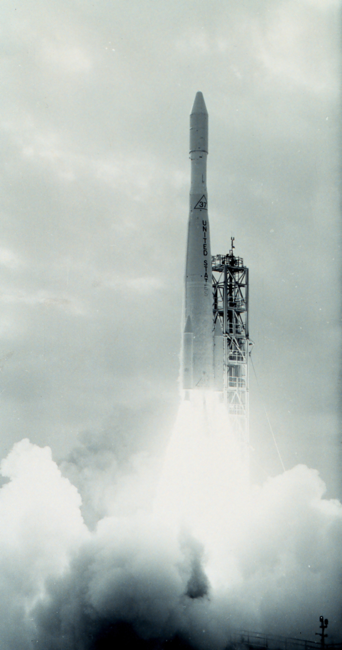 Delta 37 rocket propelling ESSA II into orbit
