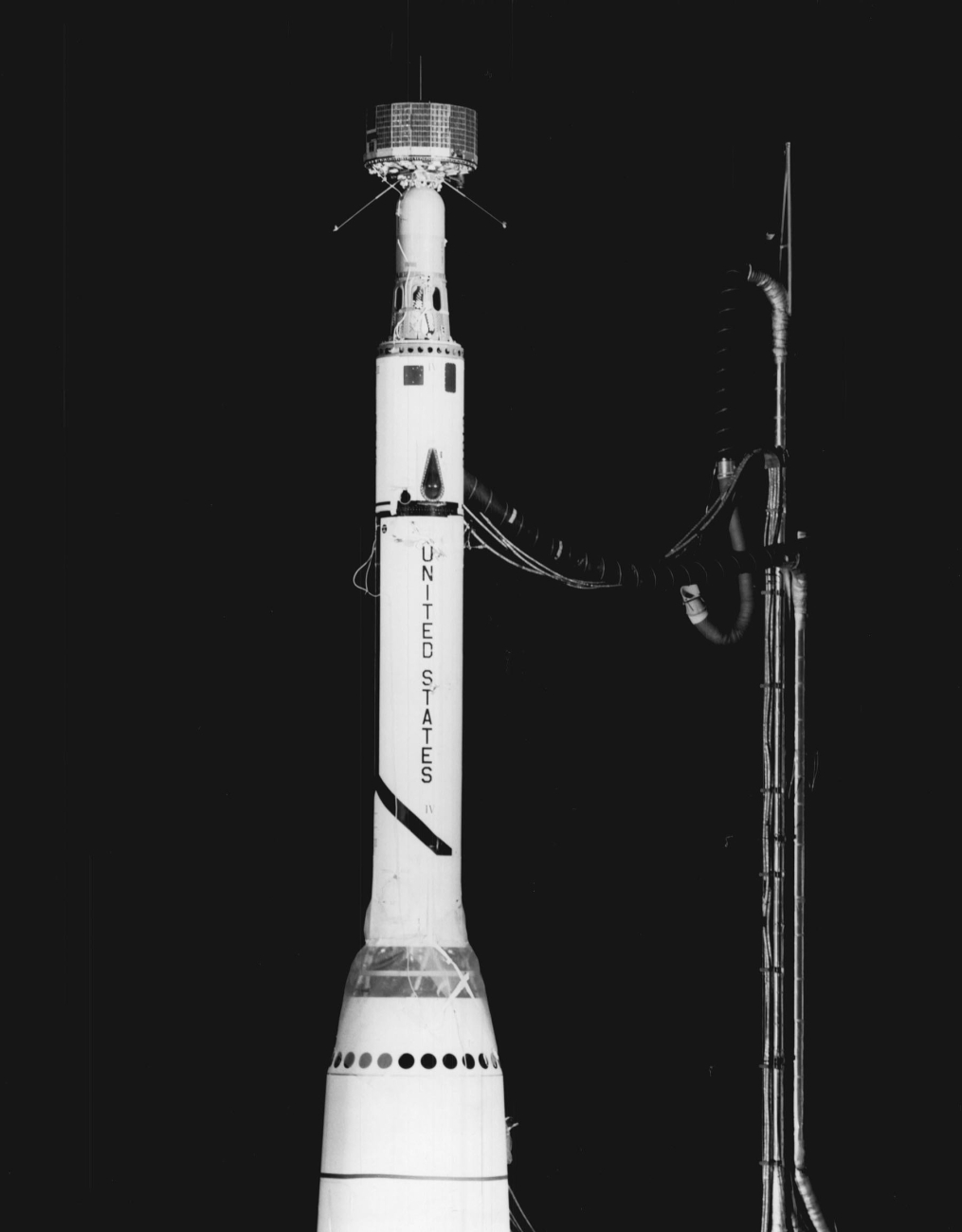 TIROS 2 satellite sitting atop a Delta launch vehicle during a mock countdown
