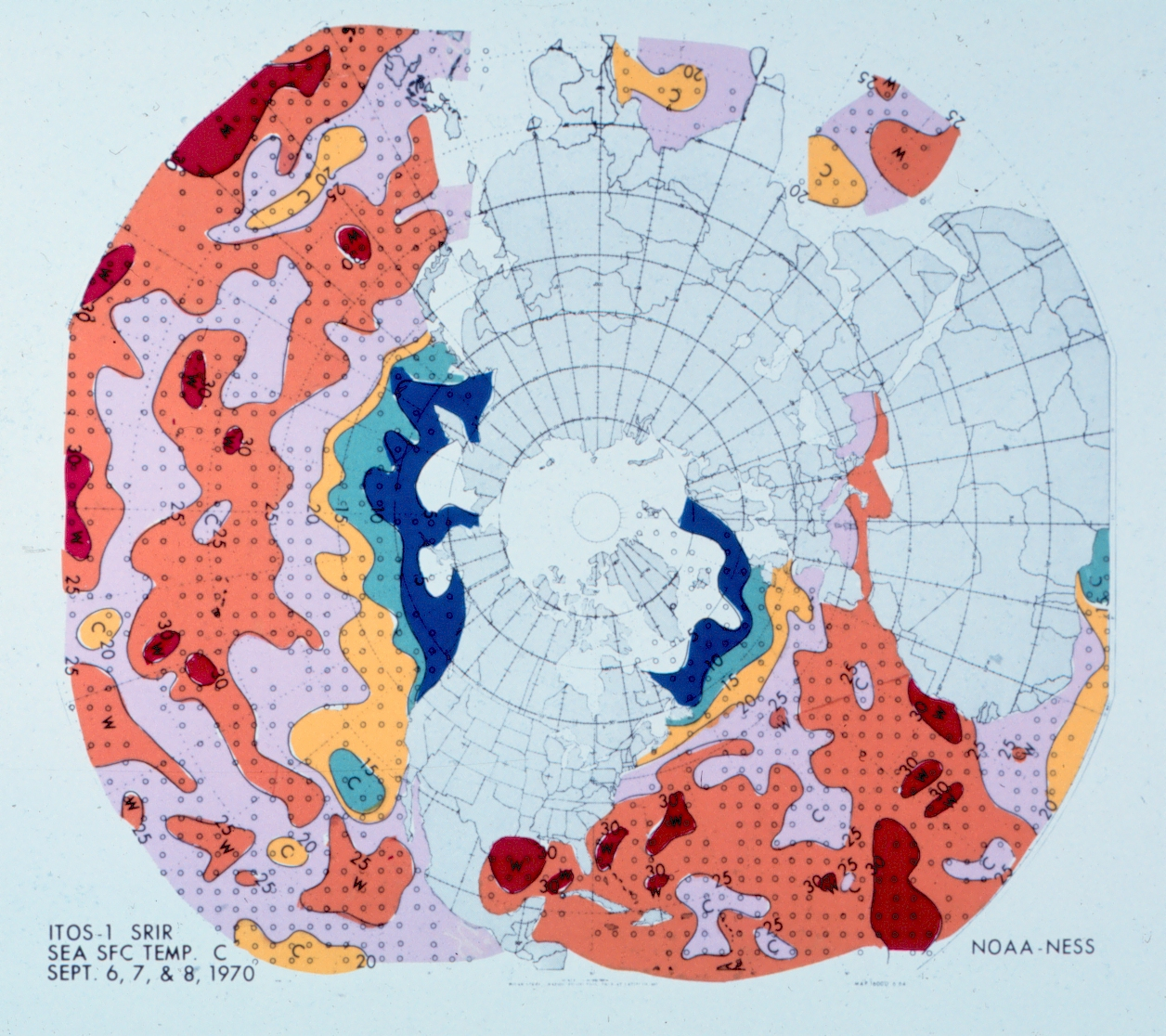 Contoured sea surface temperature map of the Northern Hemisphere