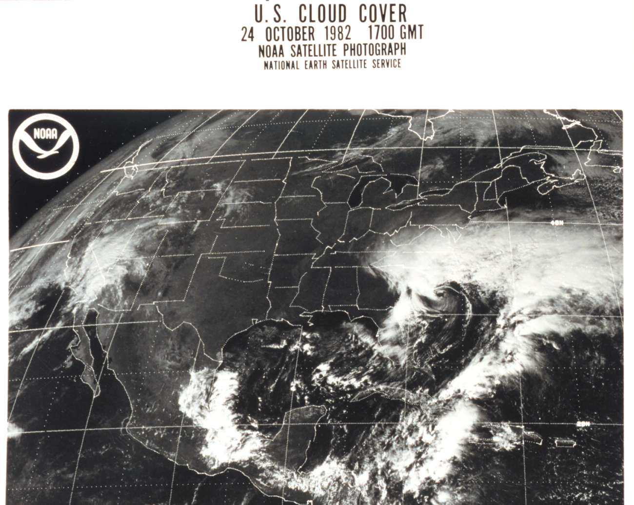 GOES image of North America with storm system over North Carolina and frontalsystem off the East Coast
