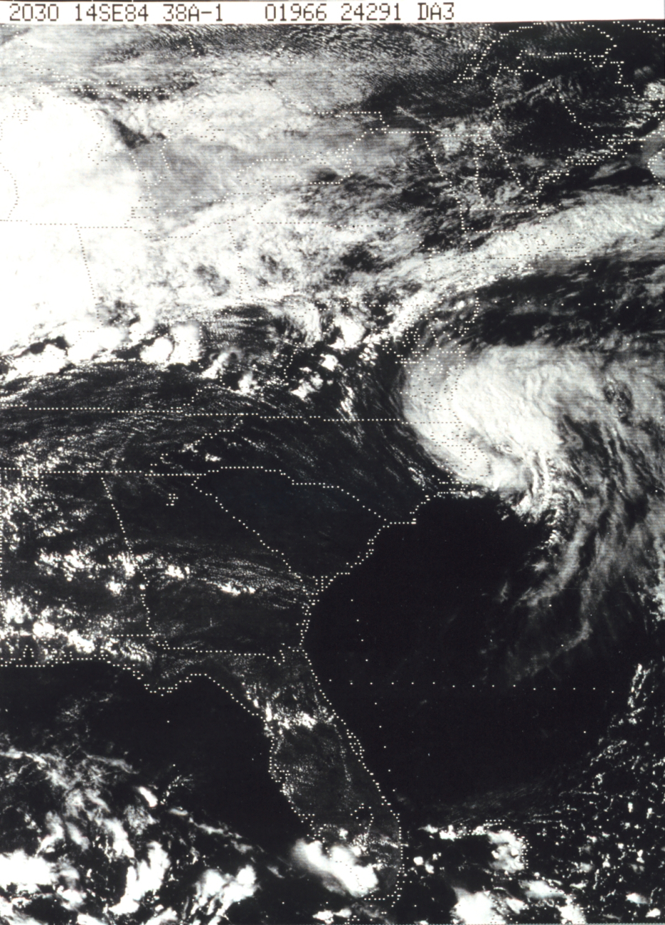 The remains of Hurricane Diana, still a tropical storm, heading offshore and out to sea
