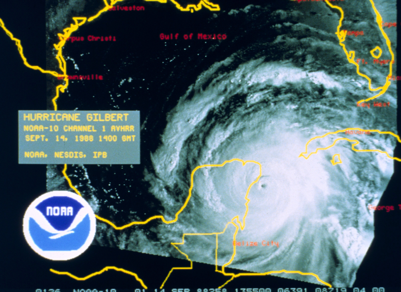Hurricane Gilbert approaching the Yucatan Peninsula