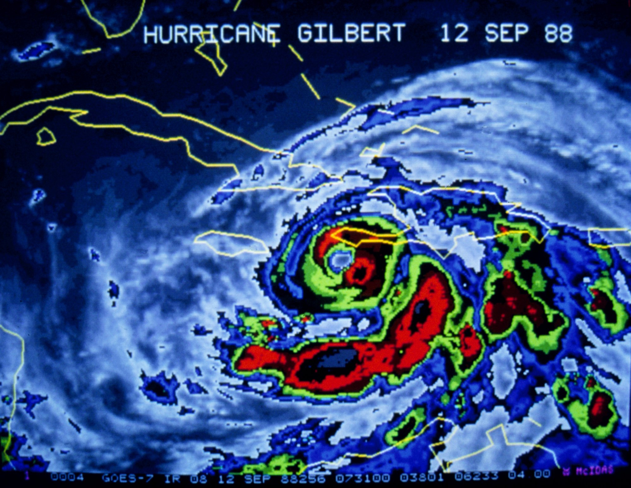 Infrared image of Hurricane Gilbert approaching Jamaica