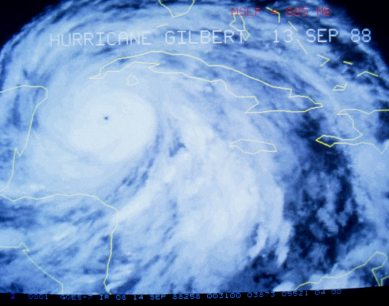 Infrared image of Hurricane Gilbert while at peak intensity