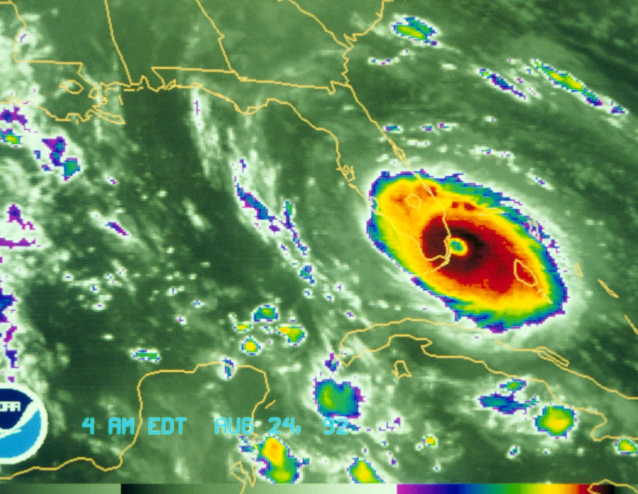 Hurricane Andrew making landfall south of Miami
