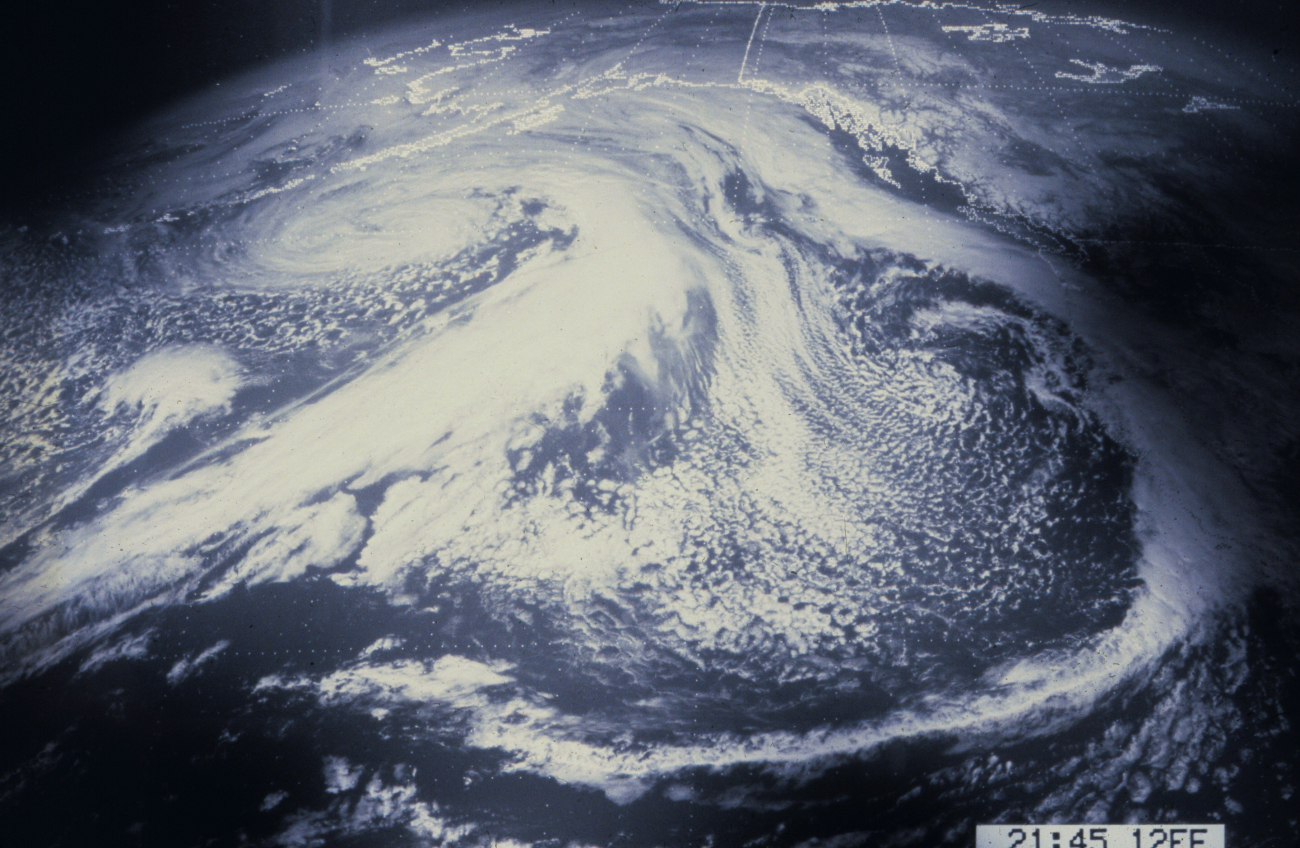 Large cyclone south of the Aleutian Islands in the North Pacific Ocean