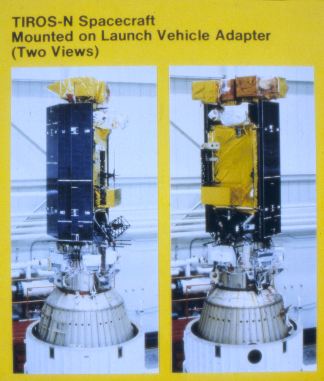 TIROS-N spacecraft mounted on launch vehicle adapter (two views)