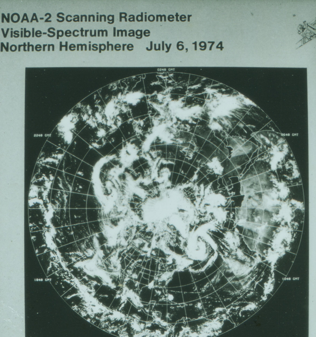 Composite image of Northern hemisphere derived from NOAA-2 scanningradiometer visible-spectrum image