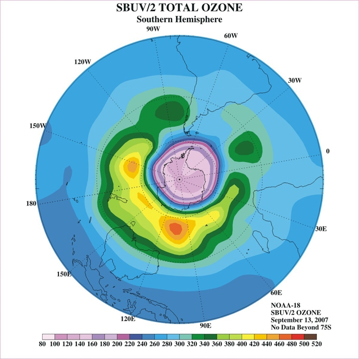 Total ozone map of Antarctic region
