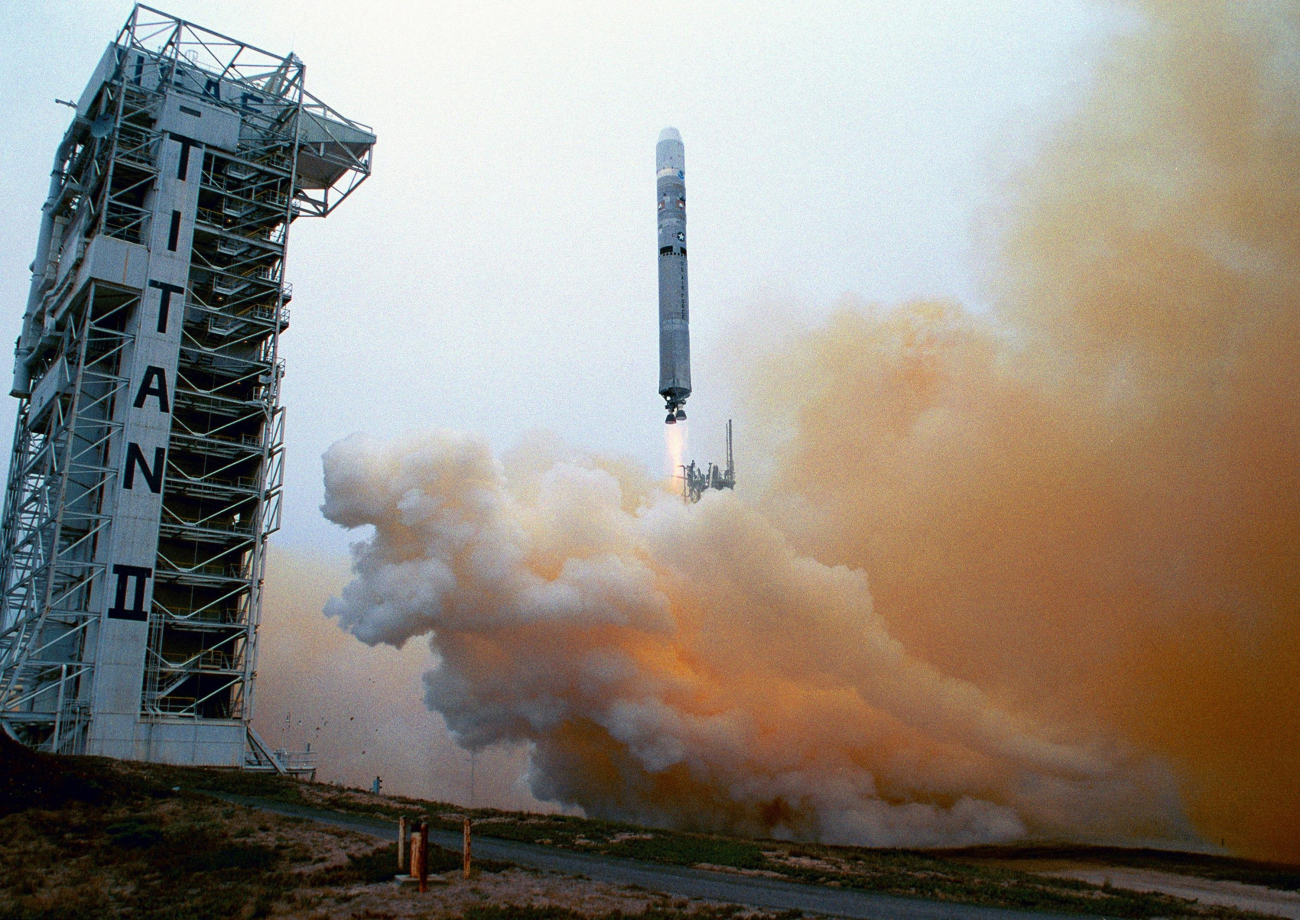 A Titan II rocket launching NOAA-M satellite