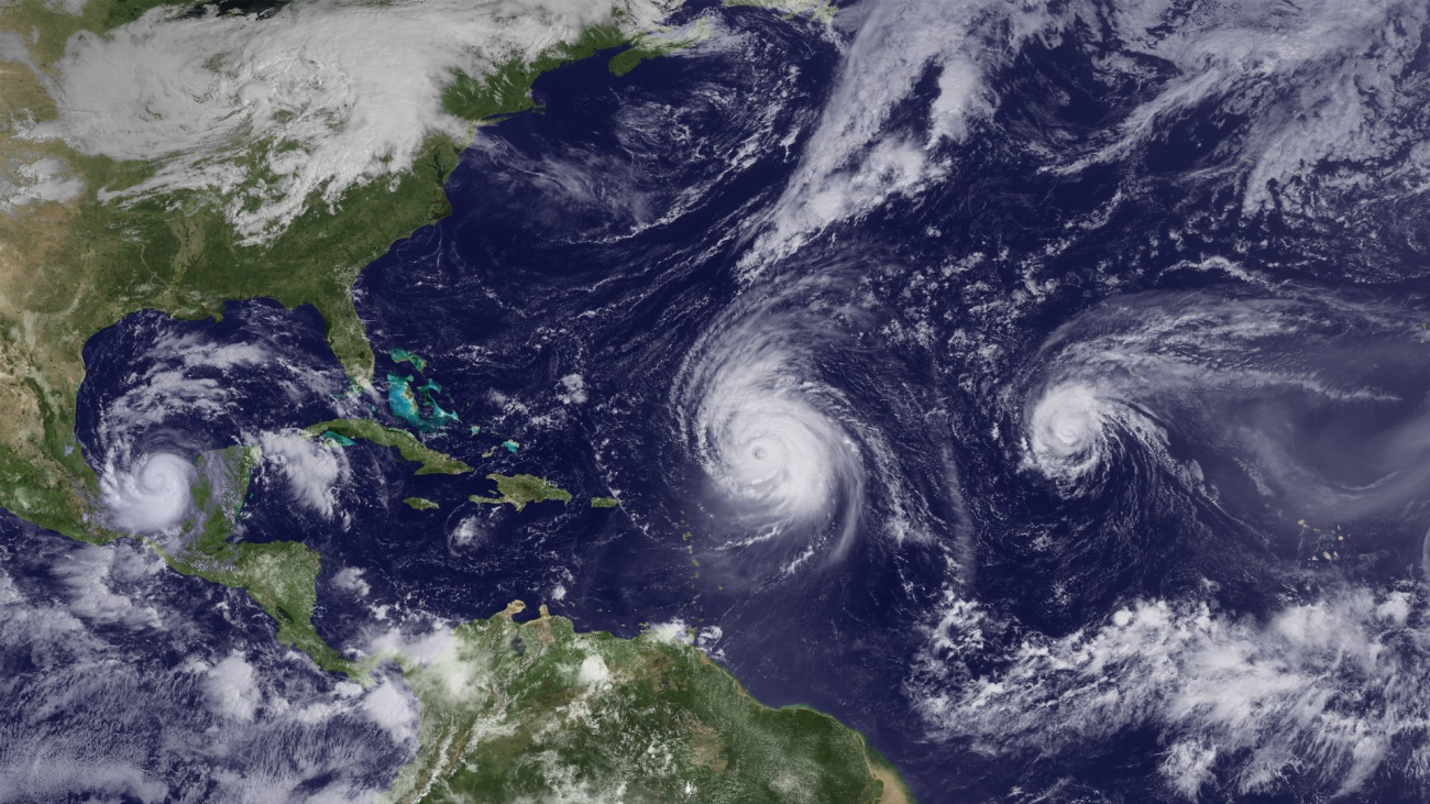 From left to right - Hurricane Karl west of the Yucatan Peninsula, HurricaneIgor east of Puerto Rico, and Hurricane Julia in mid-Atlantic