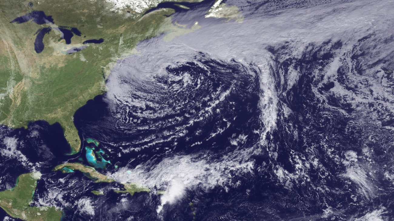 A storm system moving away from the Northeast United States
