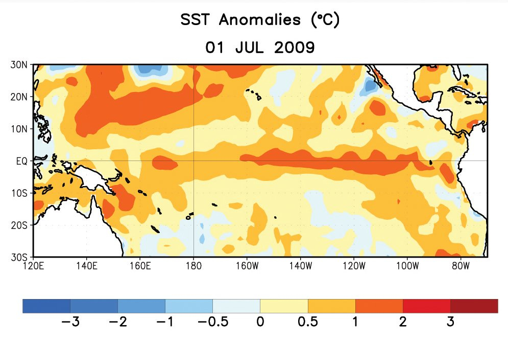 Satellite sensor derived sea surface temperature anomalies