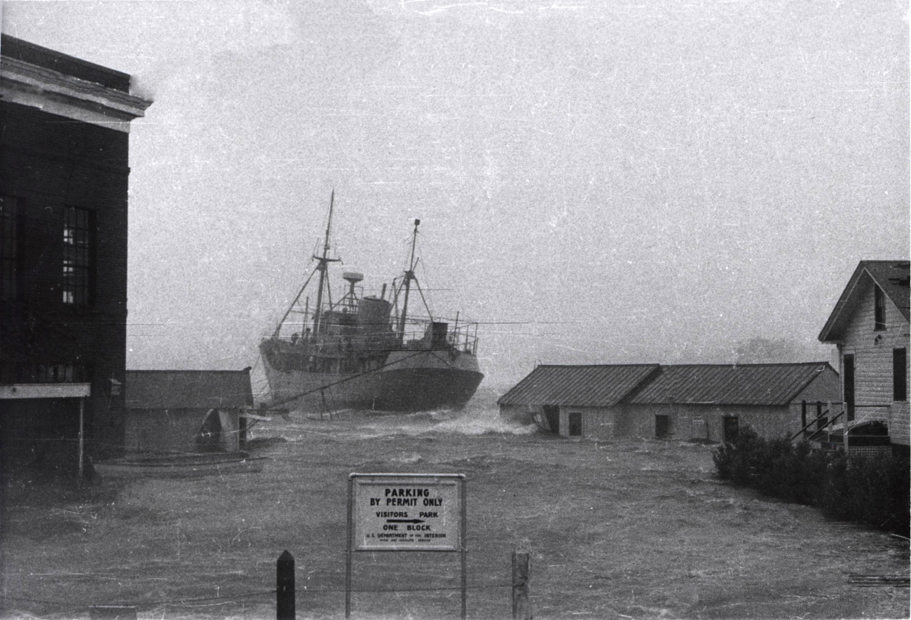 ALBATROSS III breaking loose from pier during hurricane