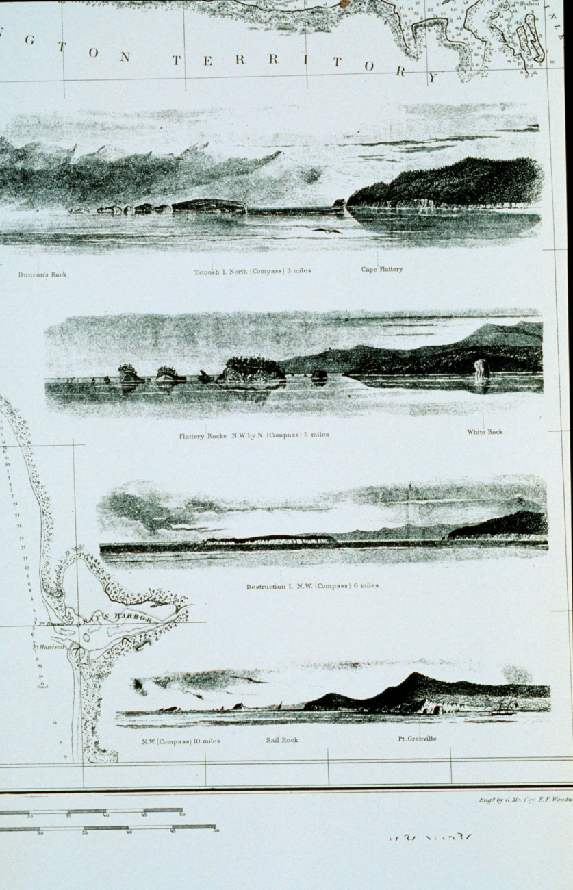 Detail of views on 1853 chart of northwest coast