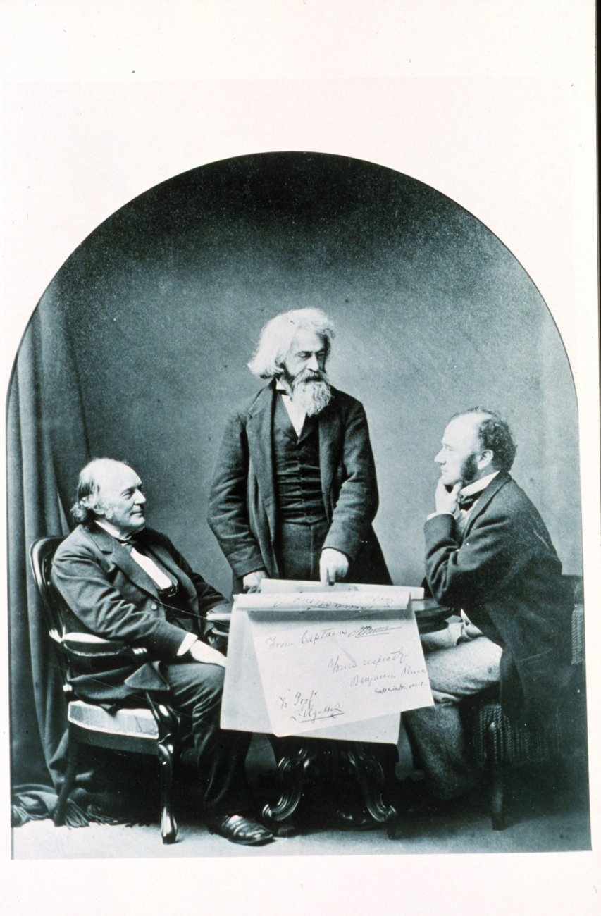 The great naturalist Louis Agassiz, the great mathematician and thirdsuperintendent of the Coast Survey Benjamin Peirce, and the former navalofficer, hydrographic inspector and fourth superintendent of theCoast Survey Carlile P