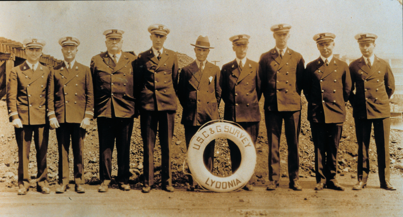 From left - unknown, Ken Crosby, Chief Conover, unknown, Raymond StantonPatton, unknown, unknown, William Scaife, unknown
