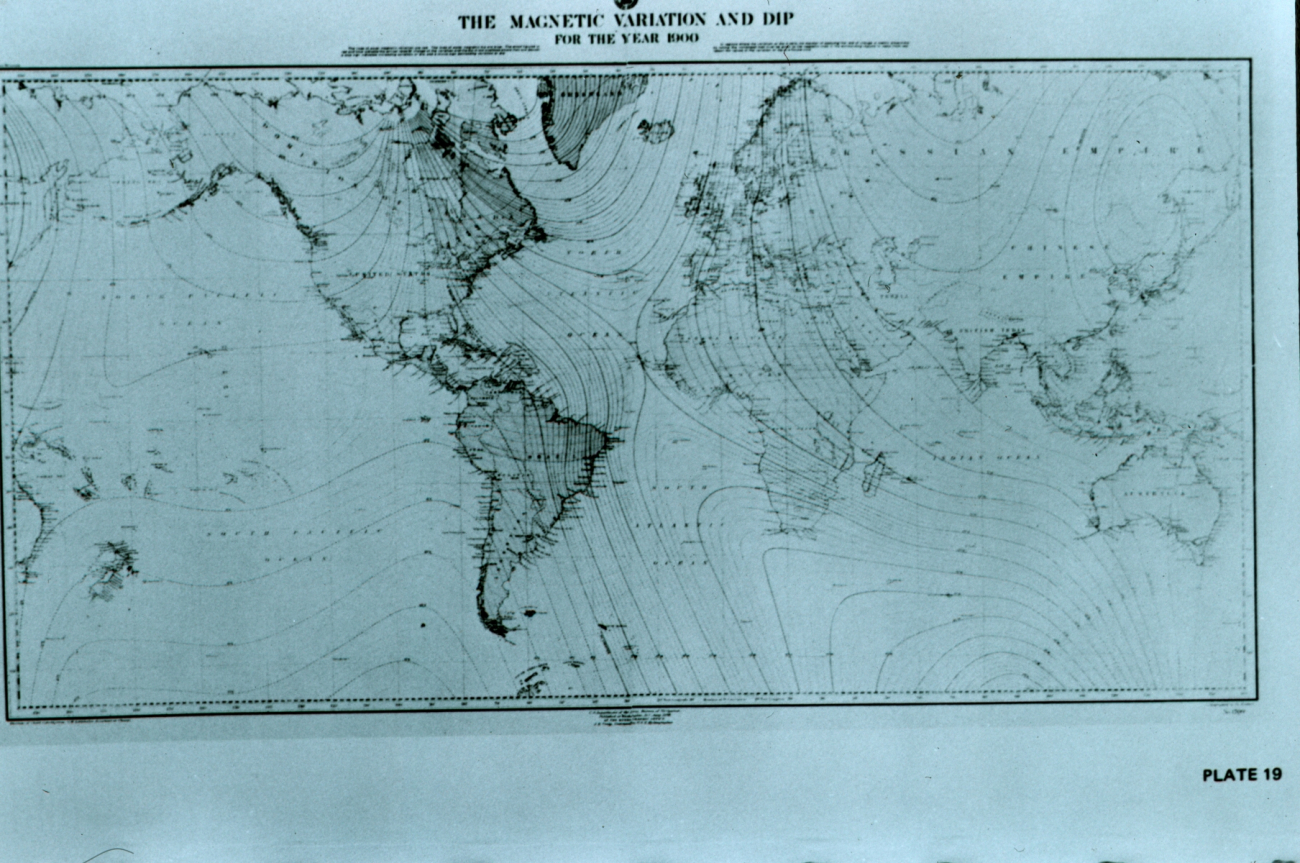 Chart showing isogonic lines for year 1900