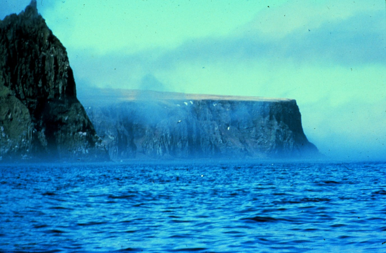 A fog-bound Aleutian island