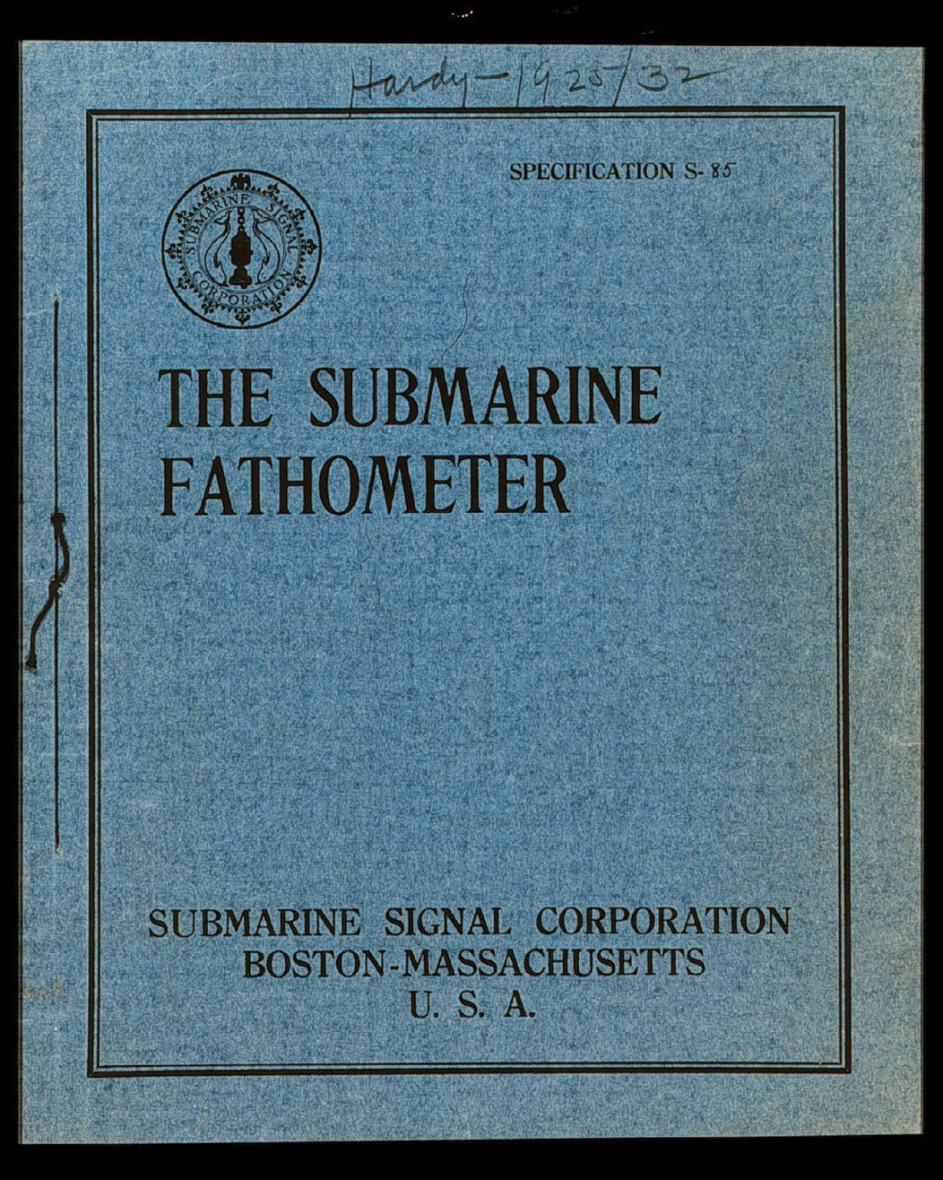 Title page to manual - The Submarine Fathometer