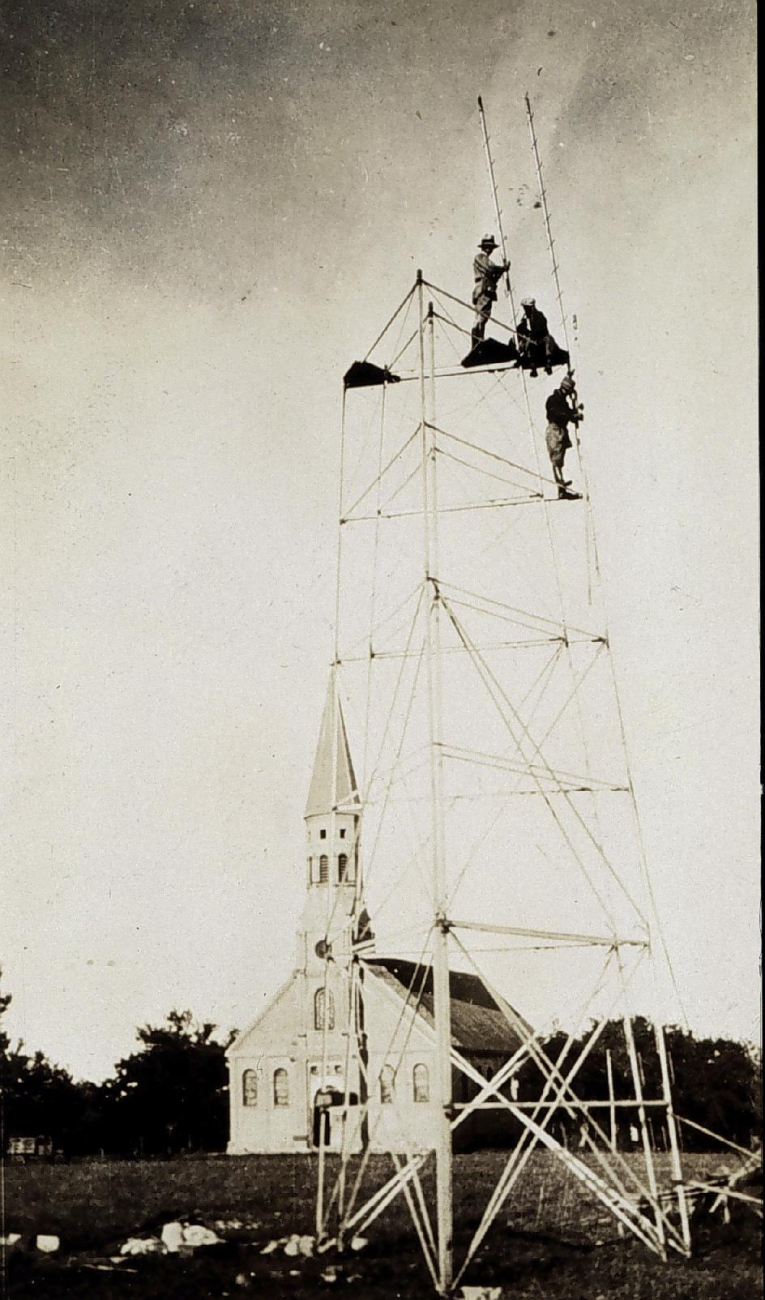 The first picture of a Bilby portable steel tower under construction