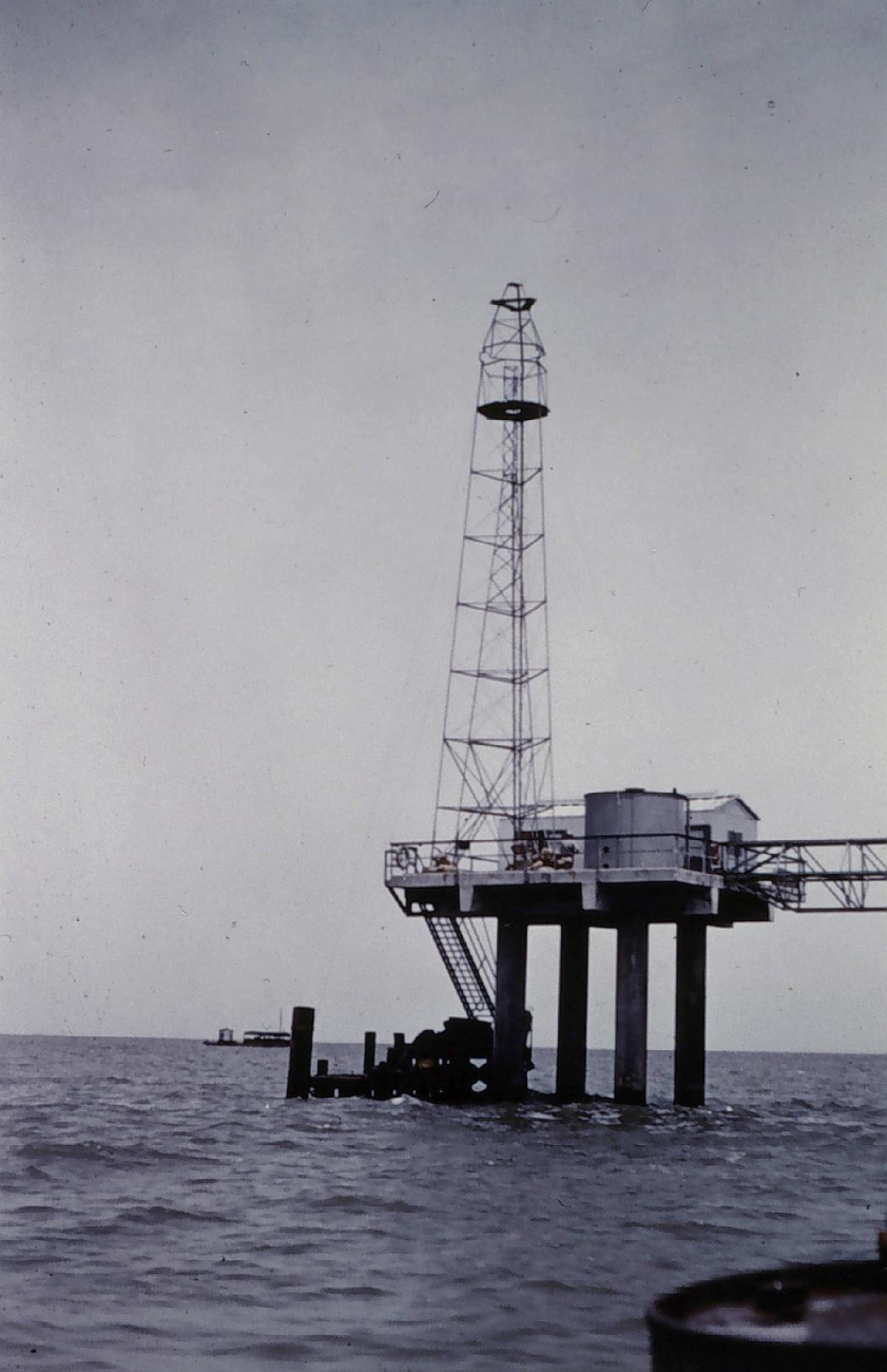 Bilby tower built on oil rig south of New Orleans