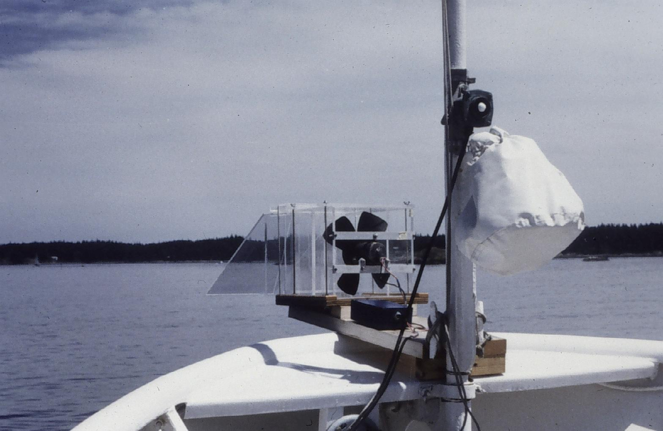 A fog sampler mounted on the bow of the PEIRCE