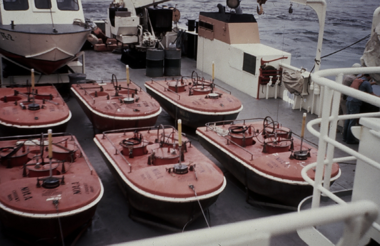 Current buoys on deck on the FERREL for Maine project