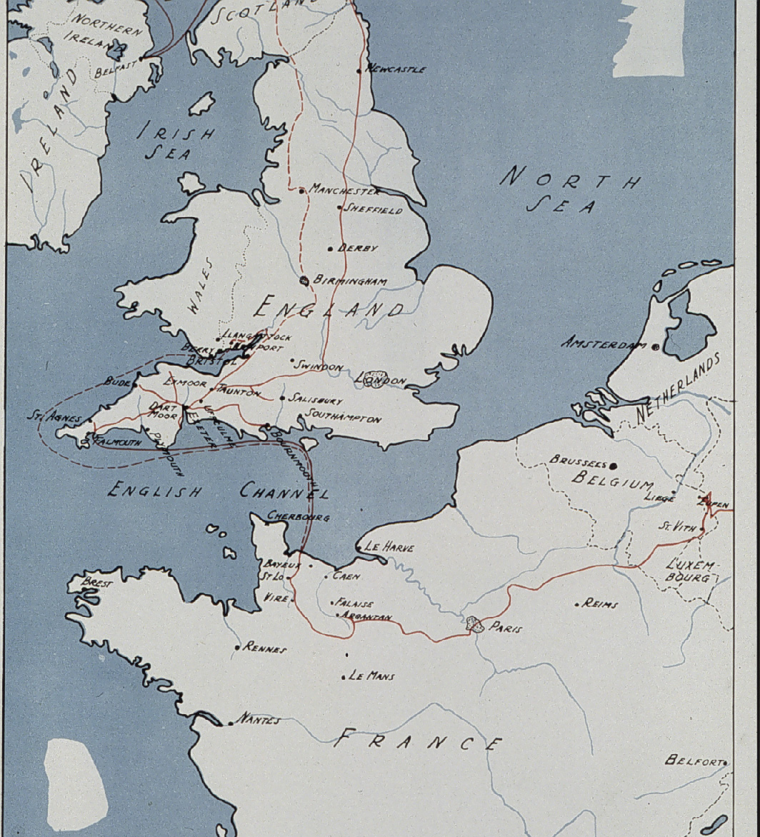 Route of 17th Field Artillery Observation Battalion through England and France