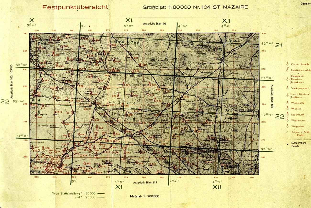 Captured German map showing geodetic control around St