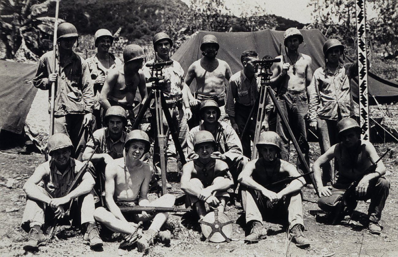 Artillery survey crew of 10th Marines with survey gear