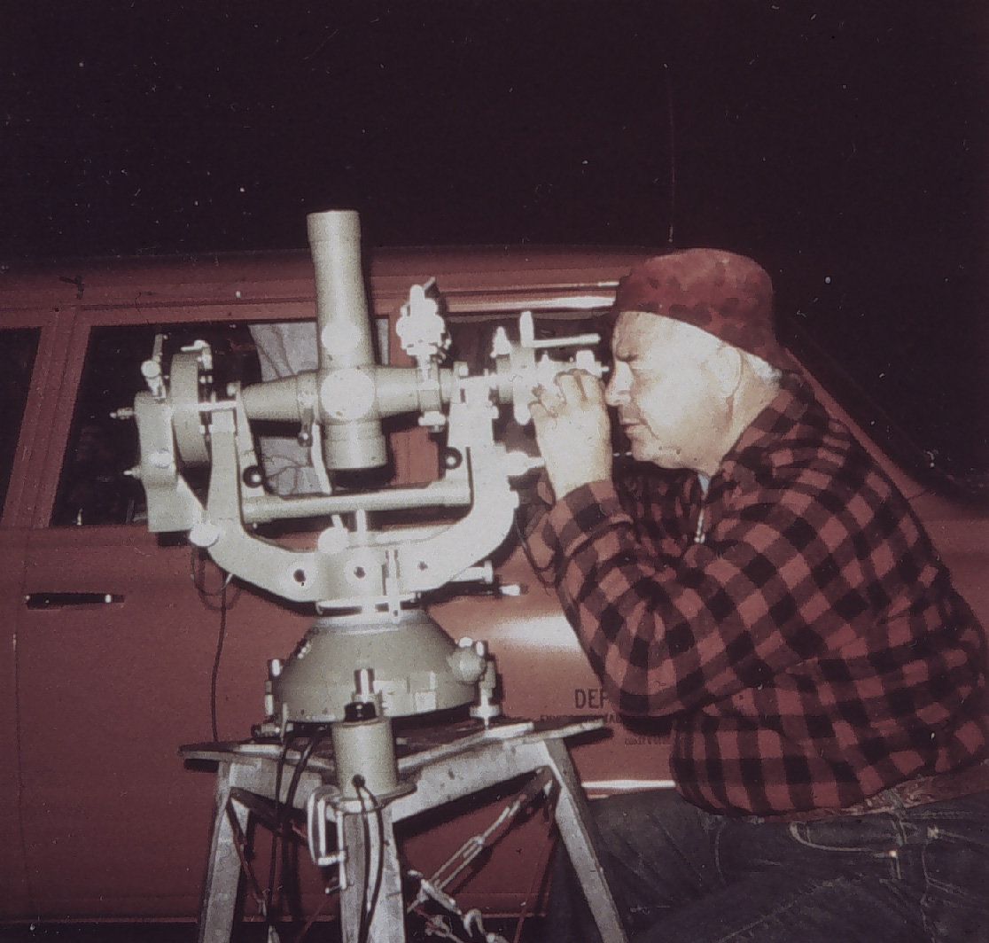 Bob Pryce observing with Wild T-4 Theodolite