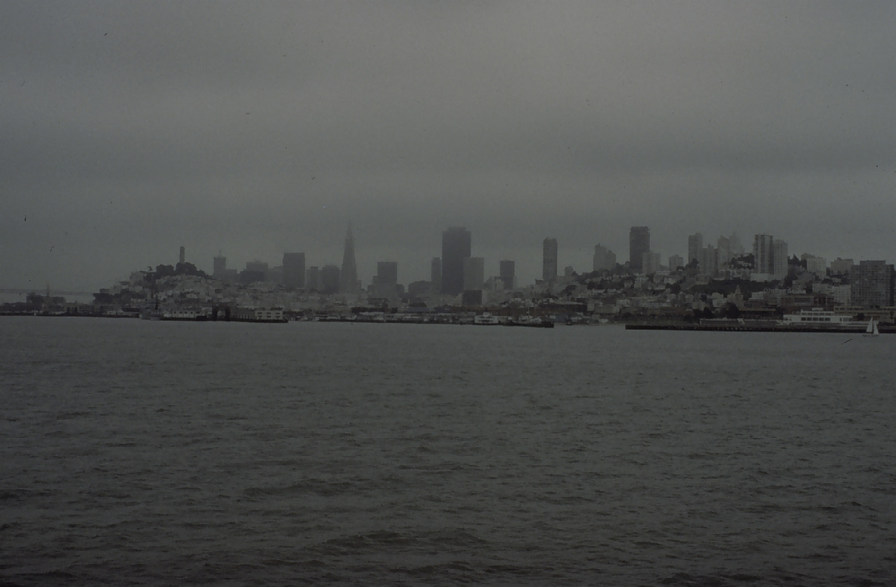 San Francisco skyline from the bay on a hazy day