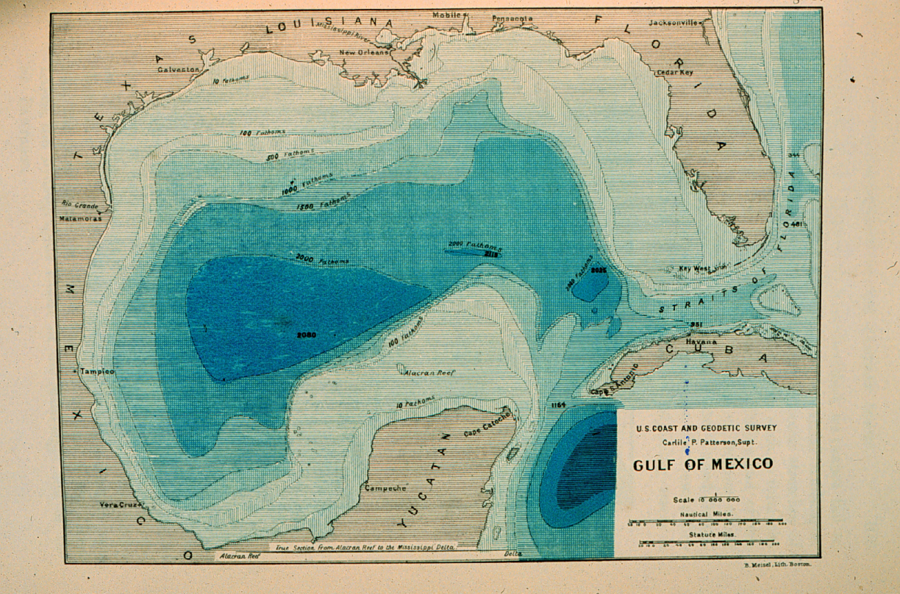 Contour map of Gulf of Mexico as sounded by the C&GS; Steamer BLAKEbetween 1873 and 1875