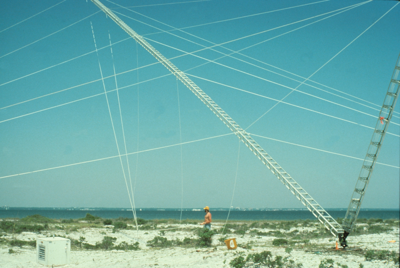 Installing Raydist antenna at Cape San Blas