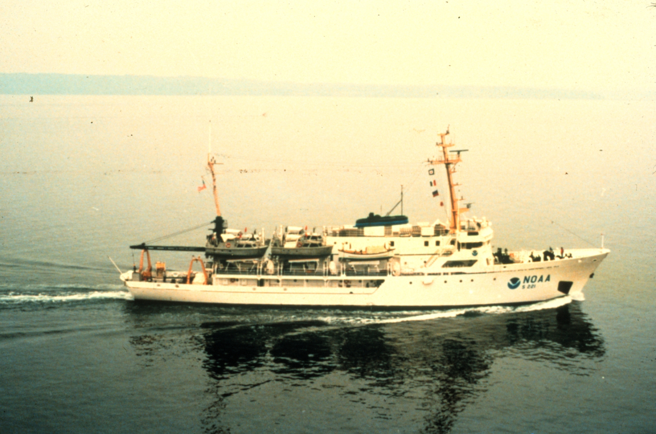 NOAA Ship RAINIER right after going from brown stack to blue and white stack