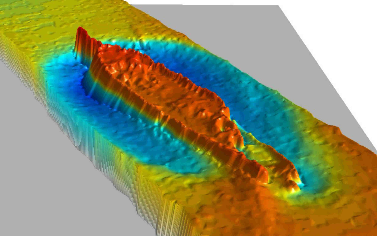 Multi-beam sonar image of the 4-masted schoonerHERBERT D