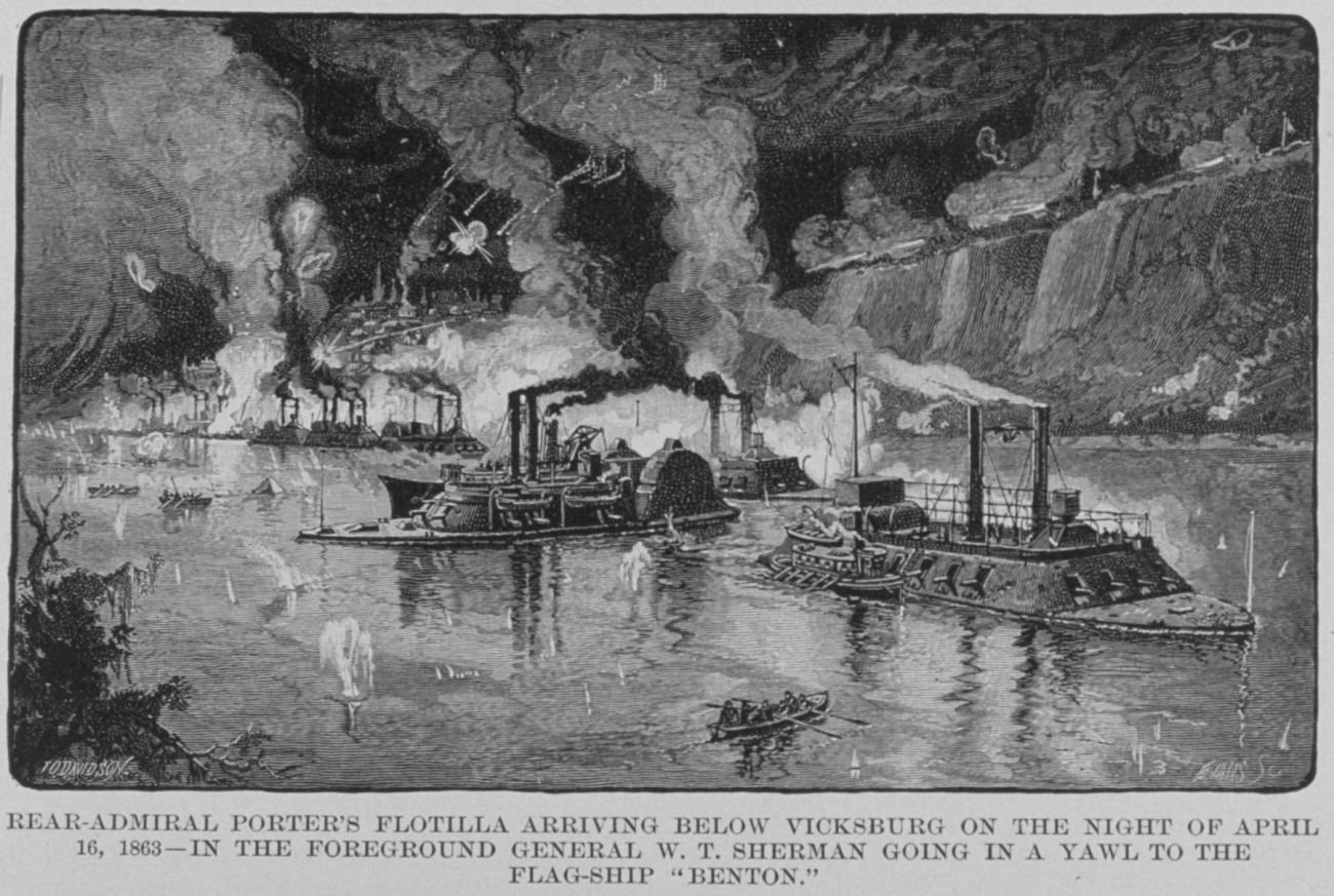 Rear Admiral Porter's Flotilla arriving below Vicksburg