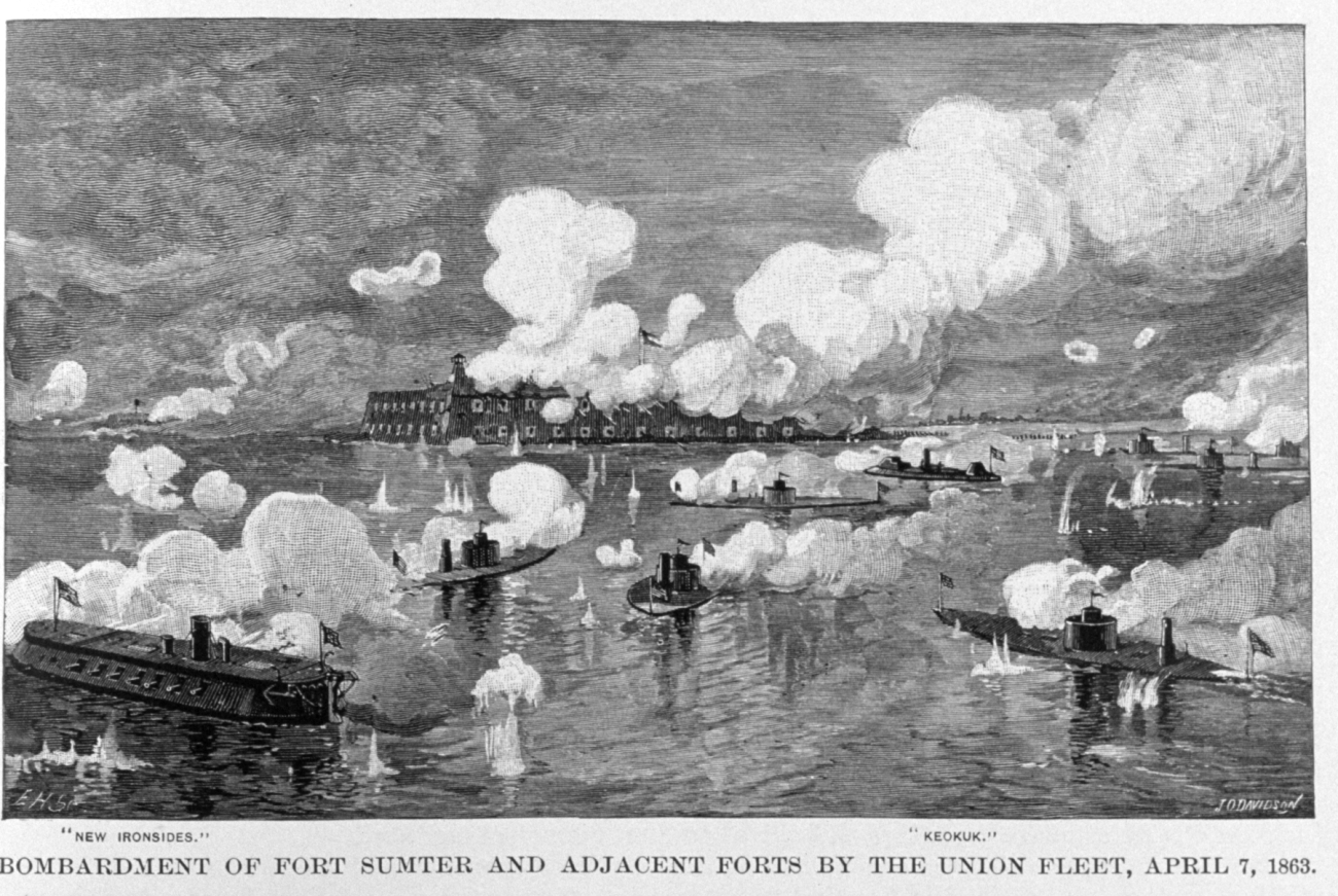 Bombardment of Fort Sumter and adjacent forts by the Union Fleet inCharleston Harbor