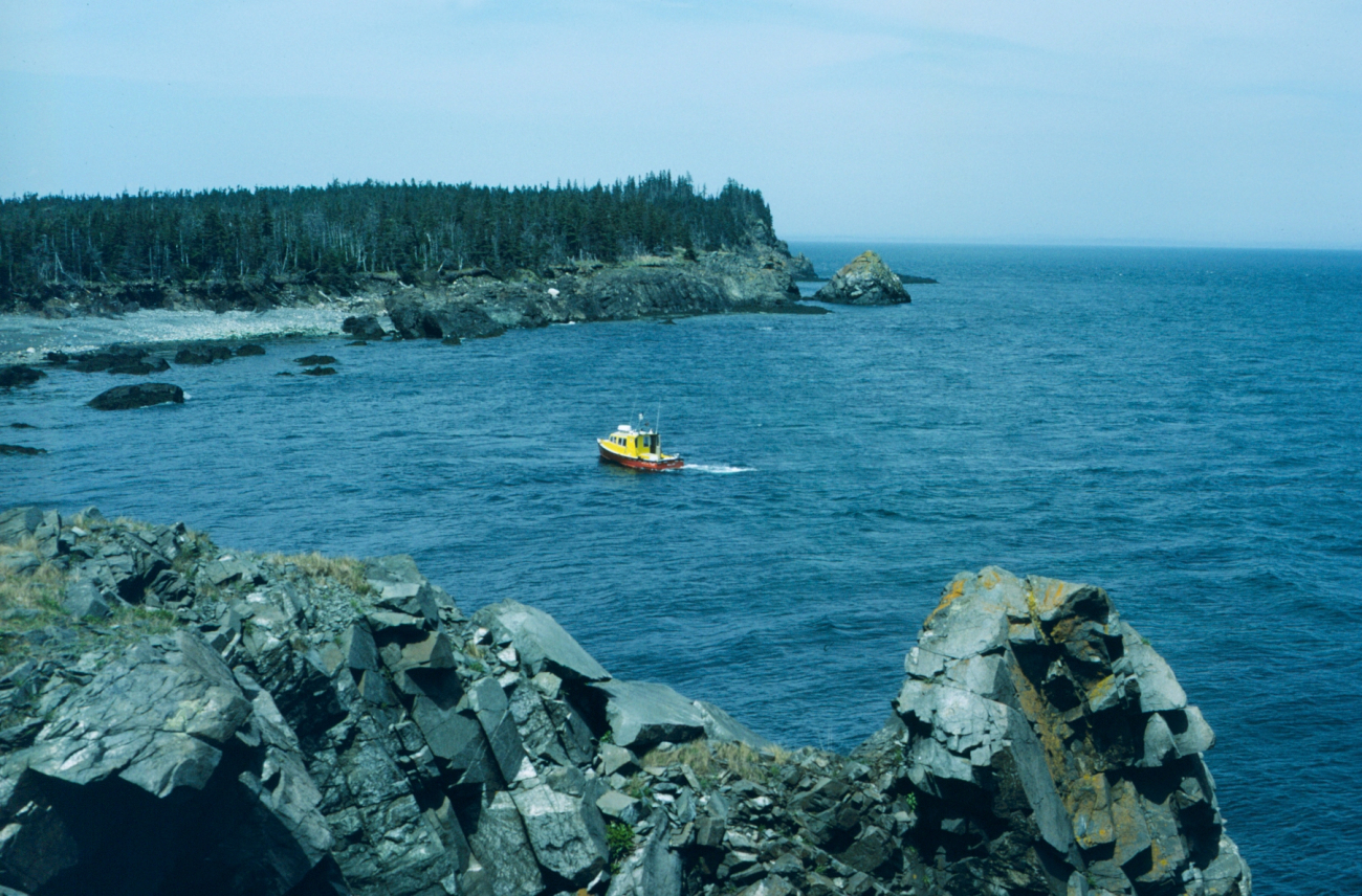 Canadian Hydrographic Service launch in picturesque cove on Passamaquoddy Bay