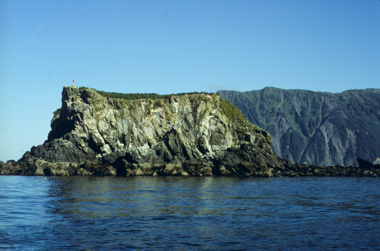 Signal built at Gull Rock for triangulation observations at entrance to PortEtches on the east side of Prince William Sound
