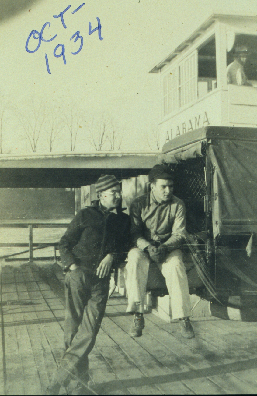 Ben Hickok and Bill Unger riding the Alabama, a Tennessee River ferry boat